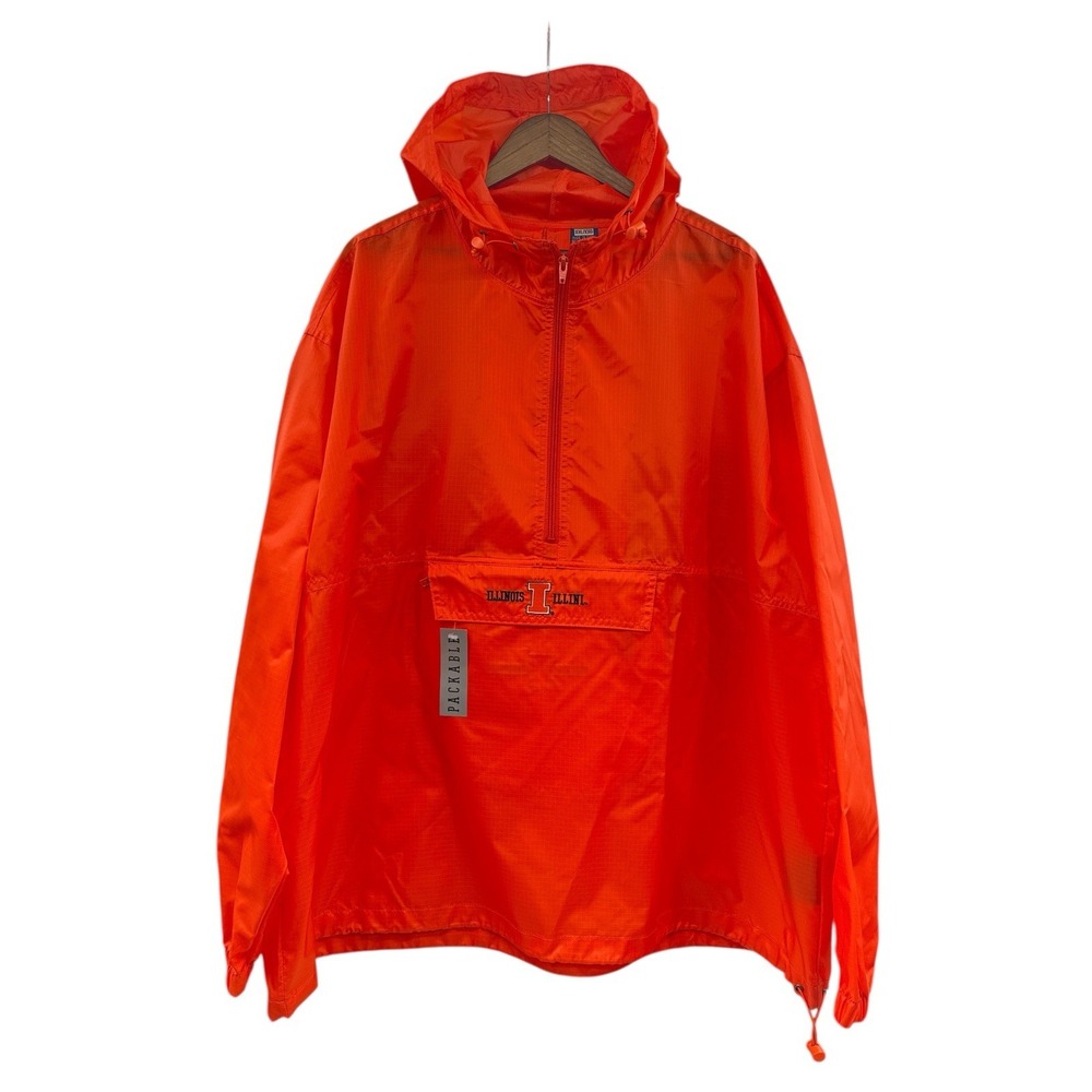 Illinois Fighting Illini Packable Windbreaker Pullover Jacket NWT XXL‎ Orange